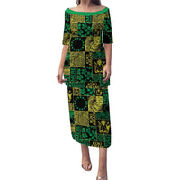 Cook Islands Mere Kiritimiti Family Matching Puletasi and Hawaiian Shirt Pacific Patchwork Xmas Vibes LT9 Mom's Dress Green - Polynesian Pride