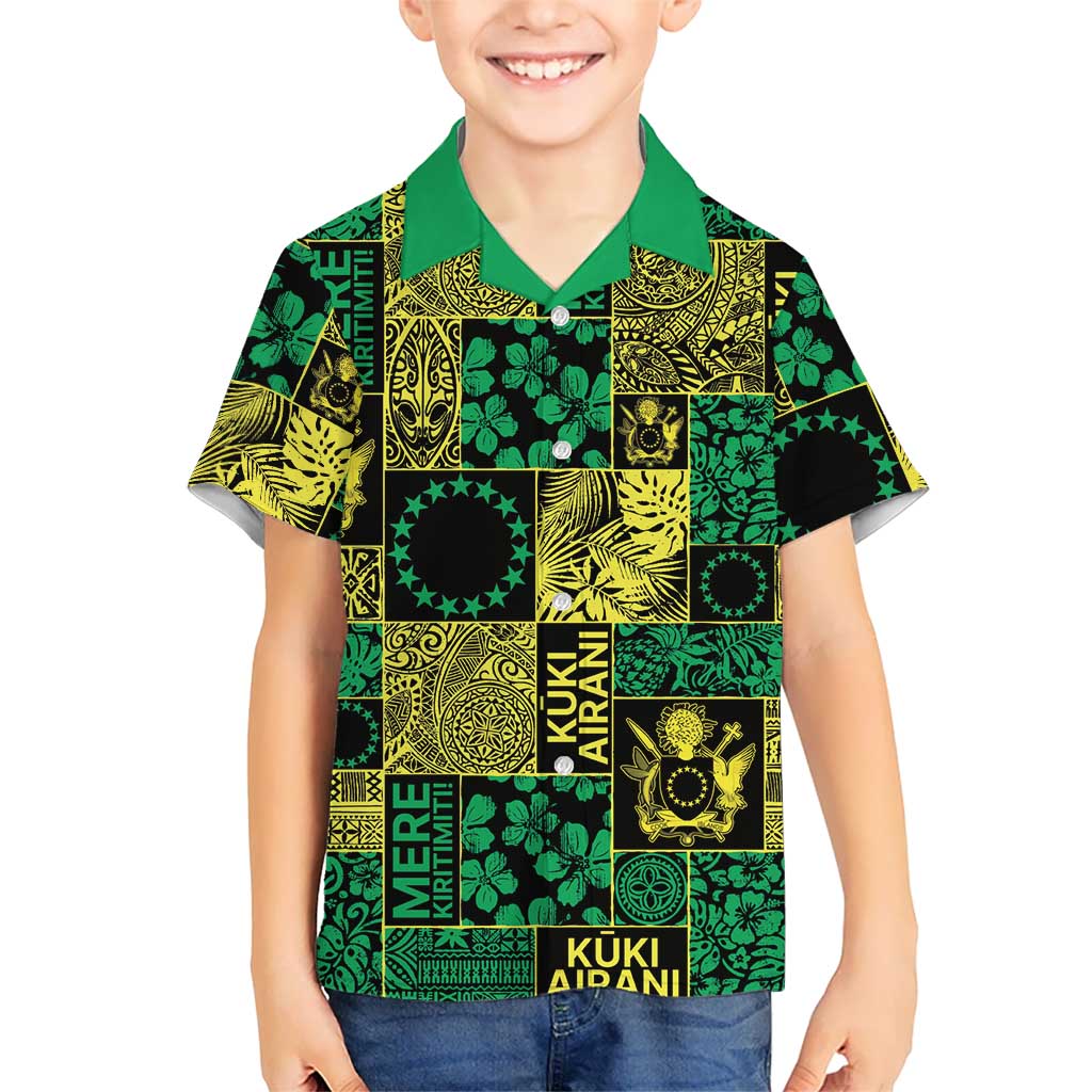 Cook Islands Mere Kiritimiti Family Matching Puletasi and Hawaiian Shirt Pacific Patchwork Xmas Vibes LT9 Son's Shirt Green - Polynesian Pride