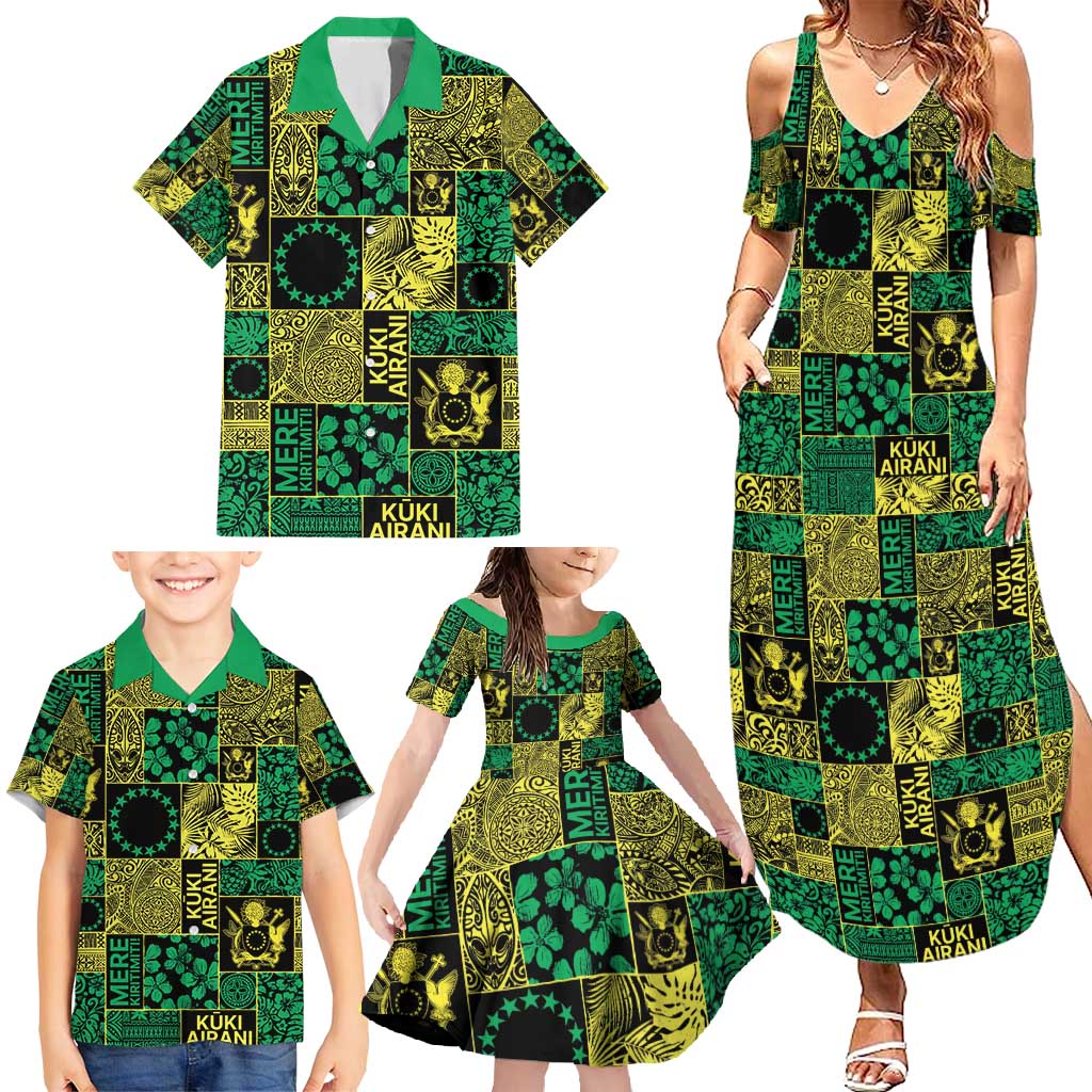 Cook Islands Mere Kiritimiti Family Matching Summer Maxi Dress and Hawaiian Shirt Pacific Patchwork Xmas Vibes - Polynesian Pride