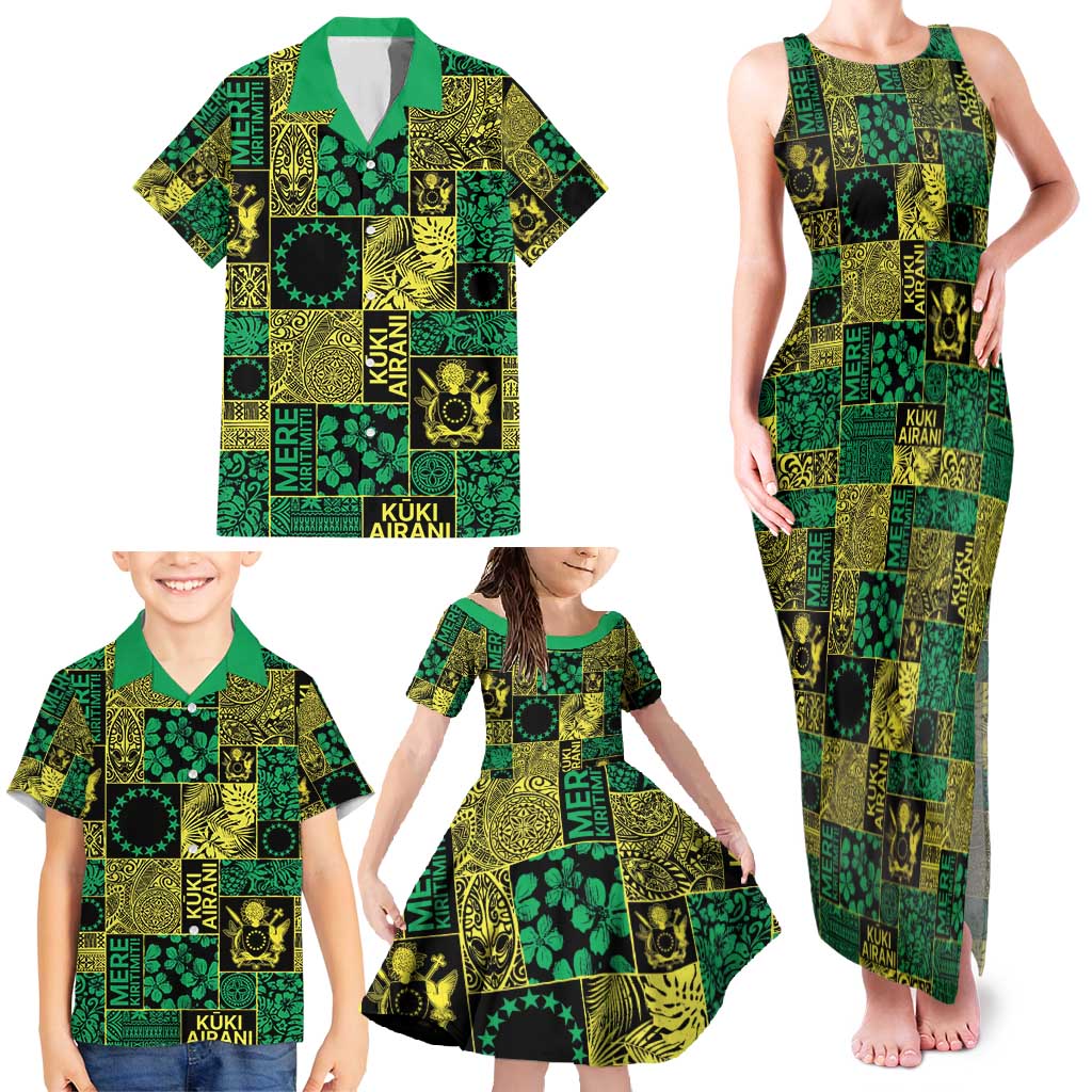 Cook Islands Mere Kiritimiti Family Matching Tank Maxi Dress and Hawaiian Shirt Pacific Patchwork Xmas Vibes - Polynesian Pride