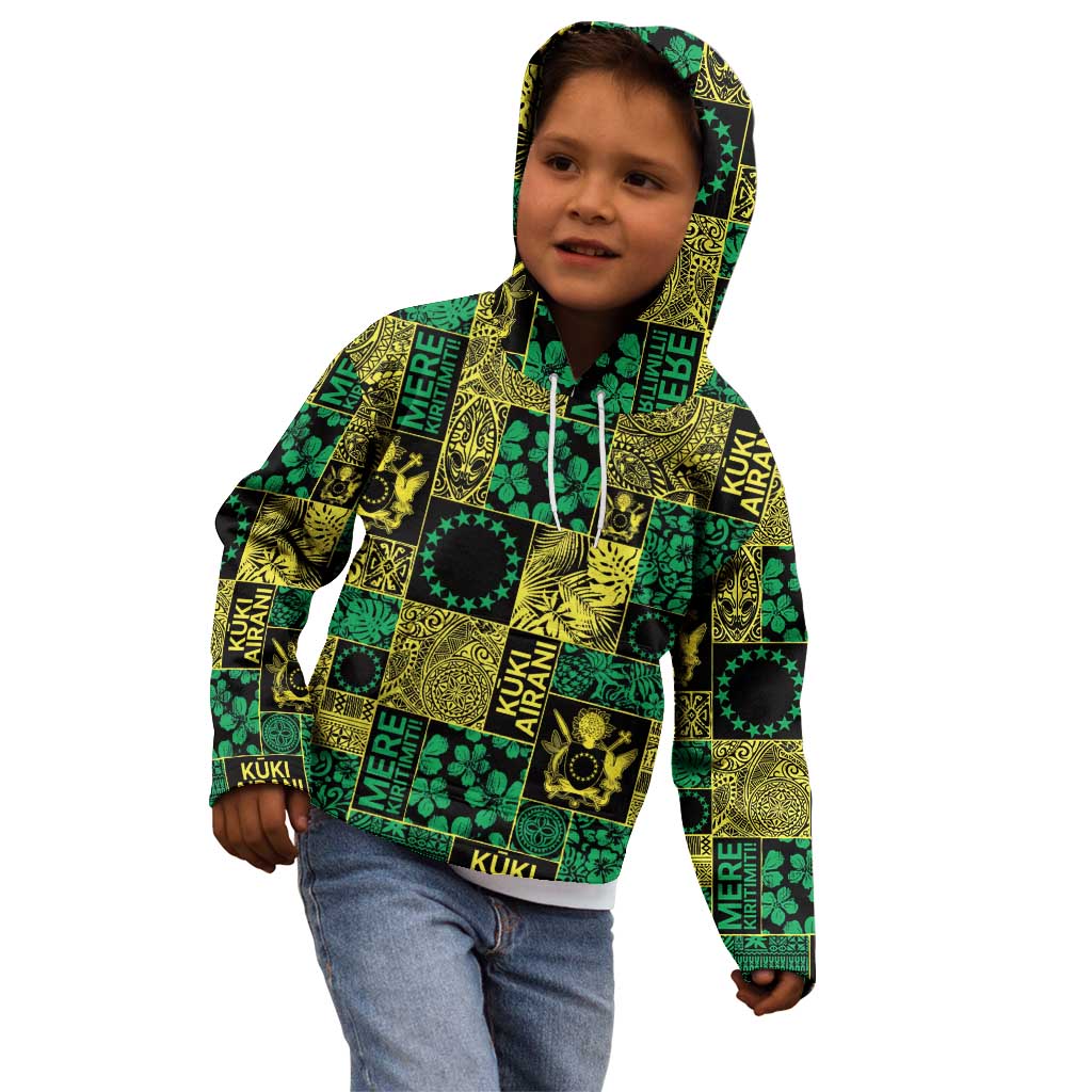 Cook Islands Mere Kiritimiti Kid Hoodie Pacific Patchwork Xmas Vibes - Polynesian Pride
