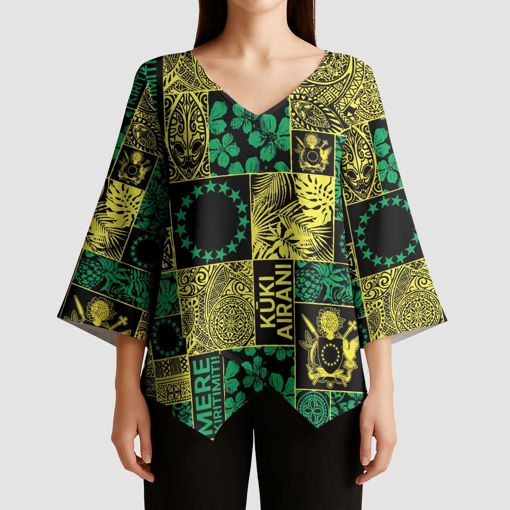 Cook Islands Mere Kiritimiti Kimono Sleeve Blouse Pacific Patchwork Xmas Vibes - Polynesian Pride