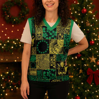 Cook Islands Mere Kiritimiti Christmas Knitted V-Neck Vest Pacific Patchwork Xmas Vibes LT9 - Polynesian Pride