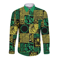 Cook Islands Mere Kiritimiti Long Sleeve Button Shirt Pacific Patchwork Xmas Vibes LT9 Unisex Green - Polynesian Pride