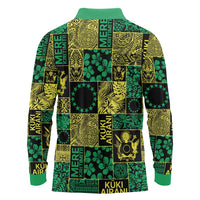 Cook Islands Mere Kiritimiti Long Sleeve Polo Shirt Pacific Patchwork Xmas Vibes LT9 - Polynesian Pride
