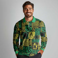 Cook Islands Mere Kiritimiti Long Sleeve Polo Shirt Pacific Patchwork Xmas Vibes LT9 - Polynesian Pride