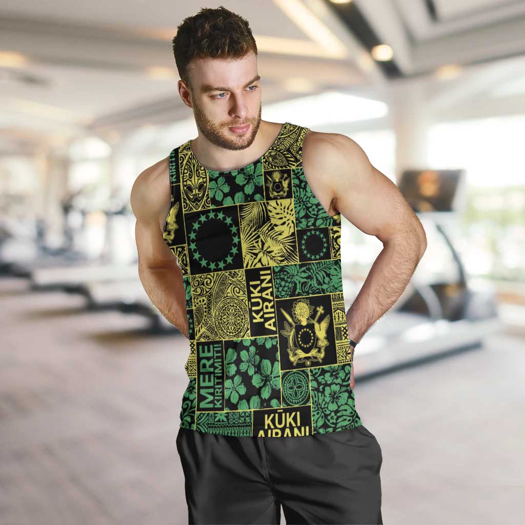 Cook Islands Mere Kiritimiti Men Tank Top Pacific Patchwork Xmas Vibes LT9 Green - Polynesian Pride