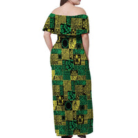 Cook Islands Mere Kiritimiti Off Shoulder Maxi Dress Pacific Patchwork Xmas Vibes LT9 - Polynesian Pride