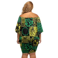 Cook Islands Mere Kiritimiti Off Shoulder Short Dress Pacific Patchwork Xmas Vibes - Polynesian Pride