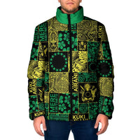 Cook Islands Mere Kiritimiti Padded Jacket Pacific Patchwork Xmas Vibes LT9 Men Green - Polynesian Pride
