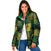 Cook Islands Mere Kiritimiti Padded Jacket Pacific Patchwork Xmas Vibes LT9 Women Green - Polynesian Pride