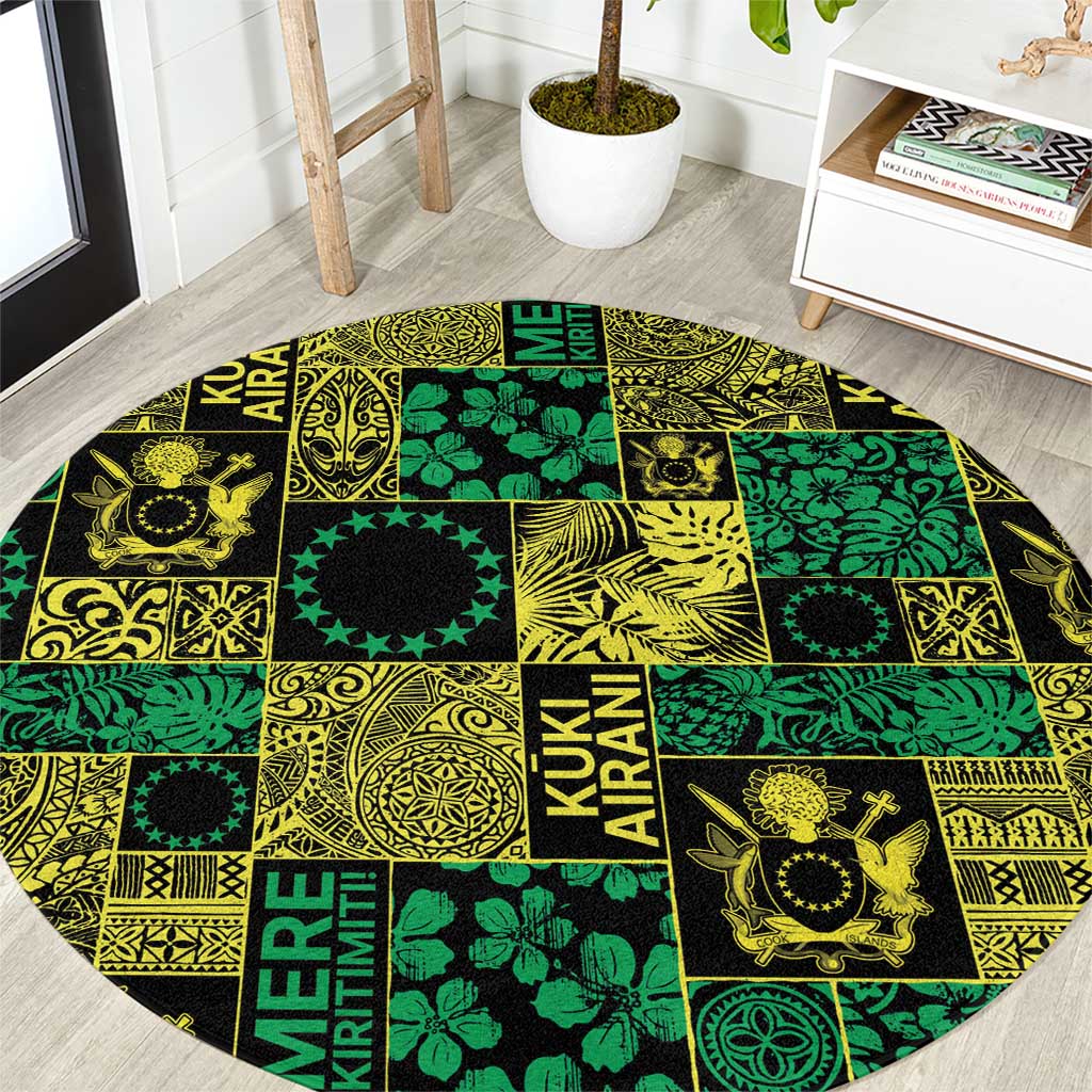 Cook Islands Mere Kiritimiti Round Carpet Pacific Patchwork Xmas Vibes LT9 Green - Polynesian Pride