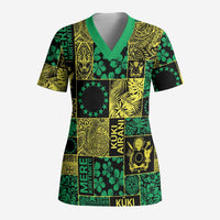 Cook Islands Mere Kiritimiti Scrub Top Pacific Patchwork Xmas Vibes LT9 Adult Green - Polynesian Pride