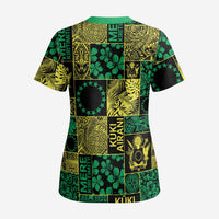 Cook Islands Mere Kiritimiti Scrub Top Pacific Patchwork Xmas Vibes LT9 - Polynesian Pride