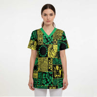 Cook Islands Mere Kiritimiti Scrub Top Pacific Patchwork Xmas Vibes LT9 - Polynesian Pride