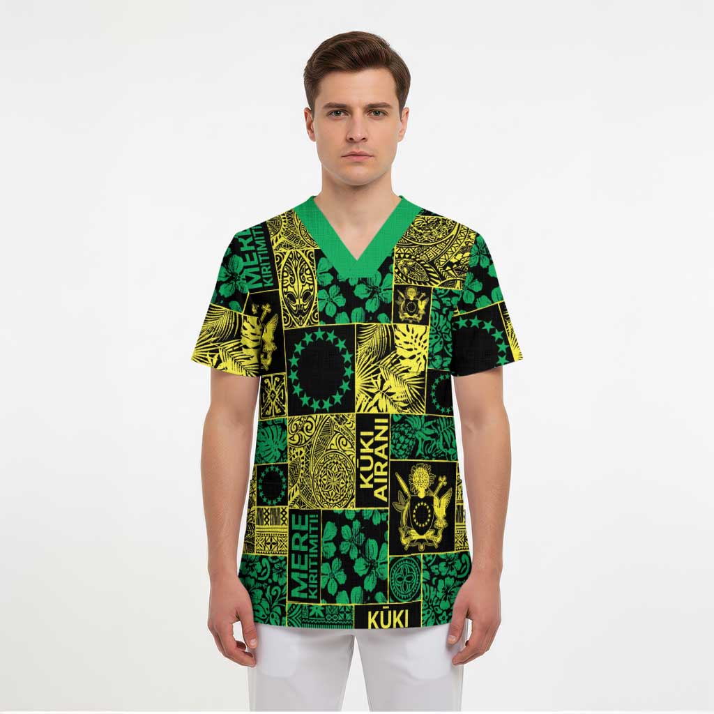 Cook Islands Mere Kiritimiti Scrub Top Pacific Patchwork Xmas Vibes LT9 - Polynesian Pride
