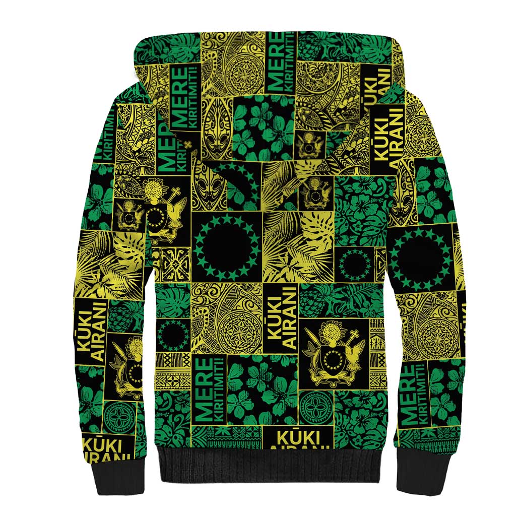 Cook Islands Mere Kiritimiti Sherpa Hoodie Pacific Patchwork Xmas Vibes - Polynesian Pride