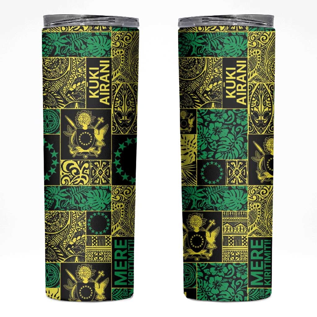 Cook Islands Mere Kiritimiti Skinny Tumbler Pacific Patchwork Xmas Vibes - Polynesian Pride