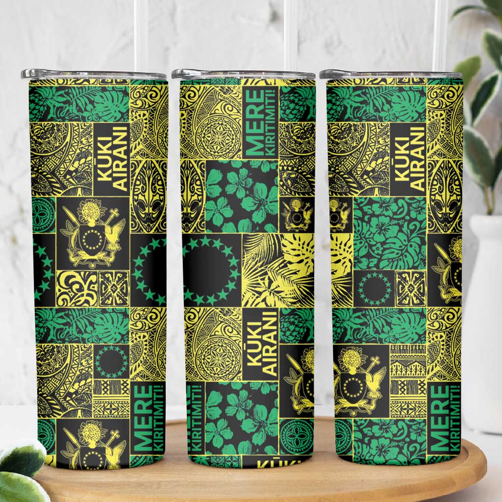 Cook Islands Mere Kiritimiti Skinny Tumbler Pacific Patchwork Xmas Vibes - Polynesian Pride