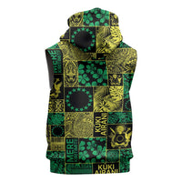 Cook Islands Mere Kiritimiti Sleeveless Hoodie Pacific Patchwork Xmas Vibes LT9 - Polynesian Pride