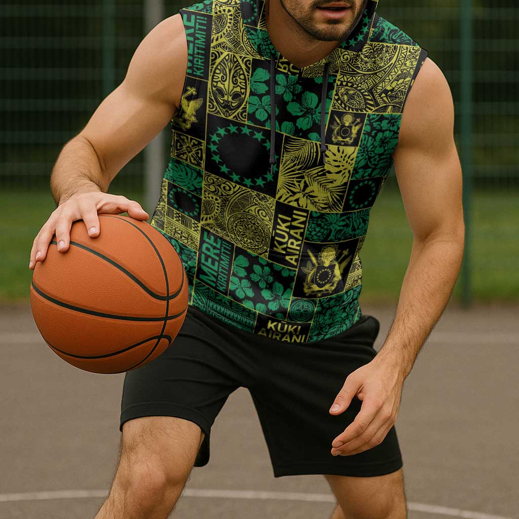 Cook Islands Mere Kiritimiti Sleeveless Hoodie Pacific Patchwork Xmas Vibes LT9 - Polynesian Pride