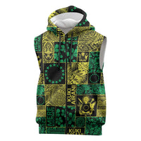 Cook Islands Mere Kiritimiti Sleeveless Zip Hoodie Pacific Patchwork Xmas Vibes LT9 Green - Polynesian Pride