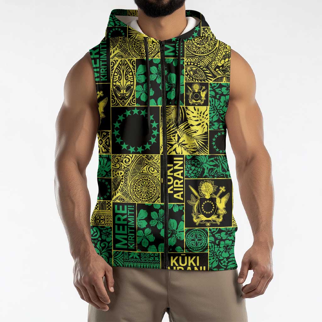 Cook Islands Mere Kiritimiti Sleeveless Zip Hoodie Pacific Patchwork Xmas Vibes LT9 - Polynesian Pride