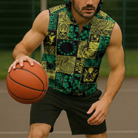 Cook Islands Mere Kiritimiti Sleeveless Zip Hoodie Pacific Patchwork Xmas Vibes LT9 - Polynesian Pride