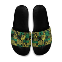 Cook Islands Mere Kiritimiti Slide Sandals Pacific Patchwork Xmas Vibes LT9 Green - Polynesian Pride