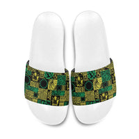 Cook Islands Mere Kiritimiti Slide Sandals Pacific Patchwork Xmas Vibes LT9 Green - Polynesian Pride