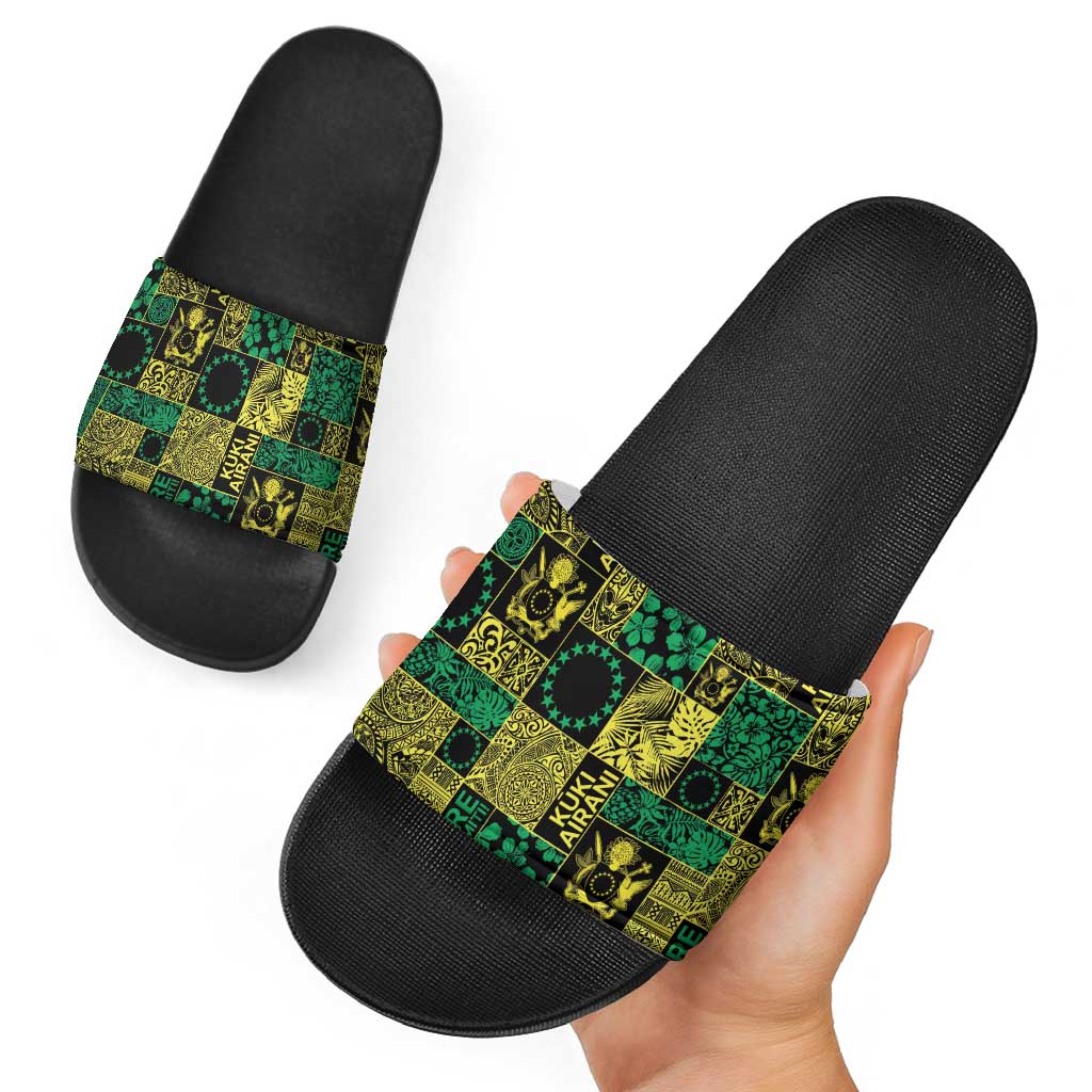 Cook Islands Mere Kiritimiti Slide Sandals Pacific Patchwork Xmas Vibes LT9 - Polynesian Pride