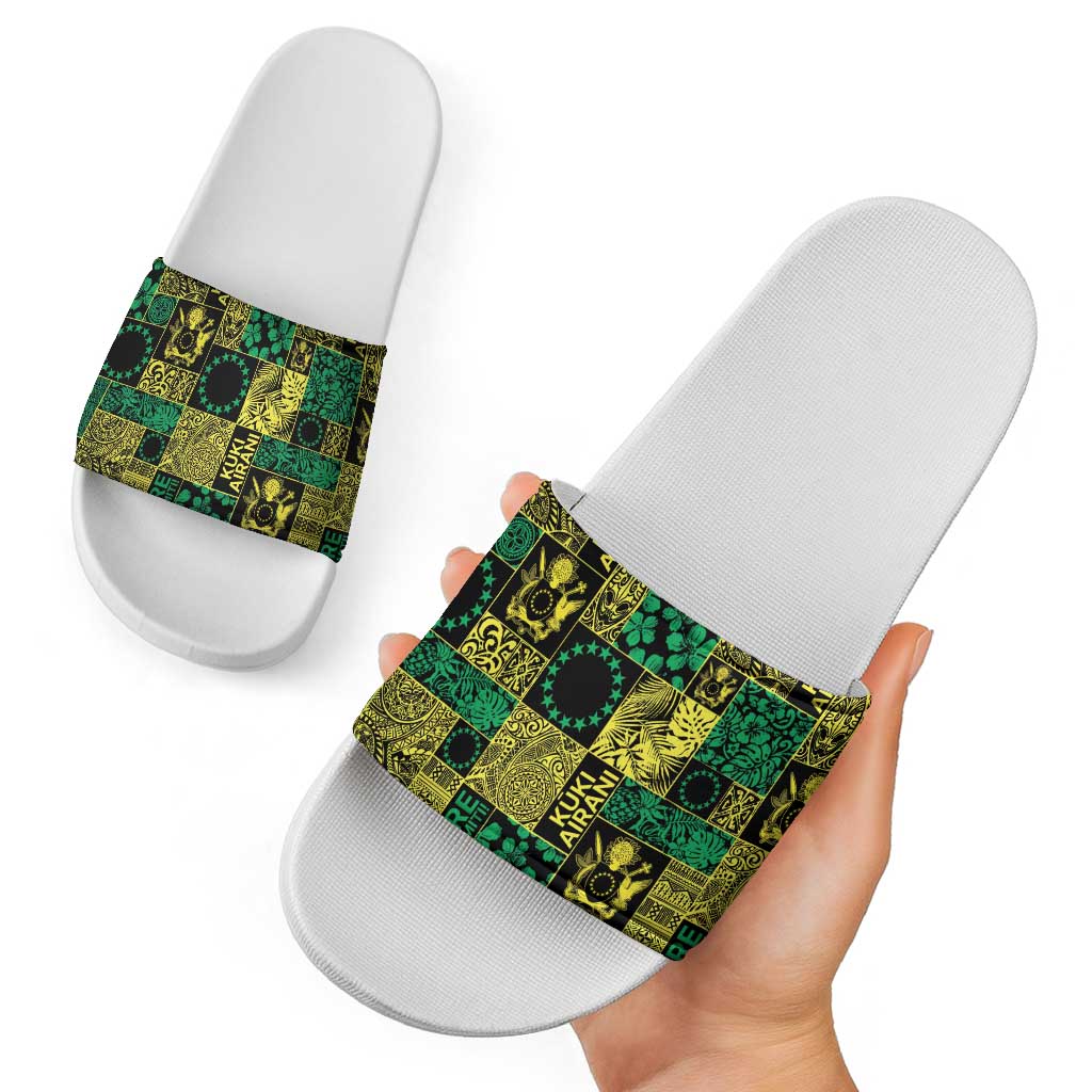 Cook Islands Mere Kiritimiti Slide Sandals Pacific Patchwork Xmas Vibes LT9 - Polynesian Pride