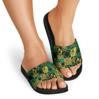 Cook Islands Mere Kiritimiti Slide Sandals Pacific Patchwork Xmas Vibes LT9 - Polynesian Pride