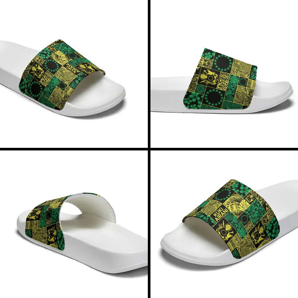 Cook Islands Mere Kiritimiti Slide Sandals Pacific Patchwork Xmas Vibes LT9 - Polynesian Pride