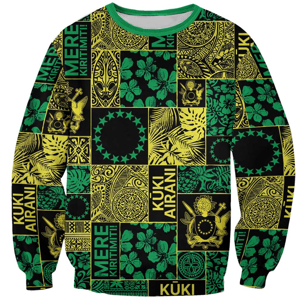 Cook Islands Mere Kiritimiti Sweatshirt Pacific Patchwork Xmas Vibes LT9 Unisex Green - Polynesian Pride