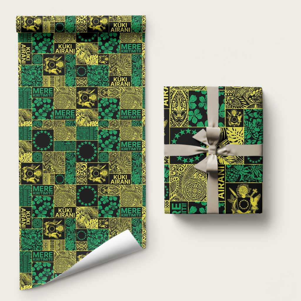 Cook Islands Mere Kiritimiti Wrapping Paper Pacific Patchwork Xmas Vibes LT9 58" × 23" Green - Polynesian Pride