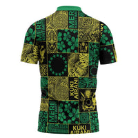 Cook Islands Mere Kiritimiti Zipper Polo Shirt Pacific Patchwork Xmas Vibes LT9 - Polynesian Pride