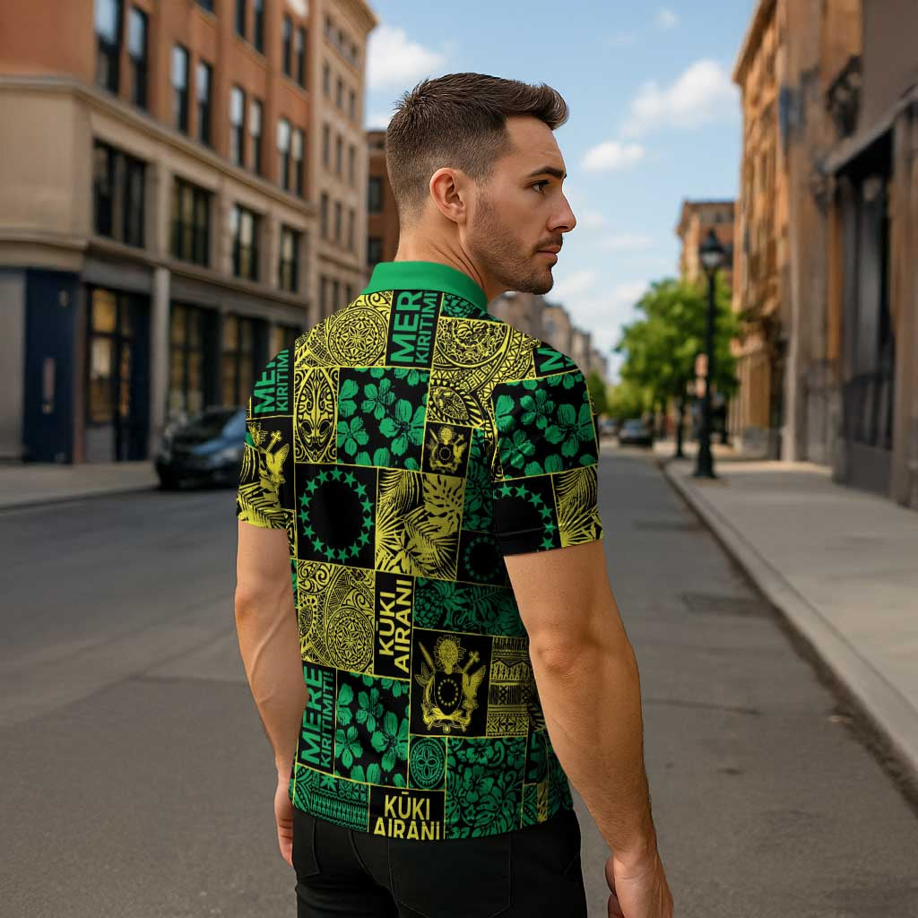 Cook Islands Mere Kiritimiti Zipper Polo Shirt Pacific Patchwork Xmas Vibes LT9 - Polynesian Pride