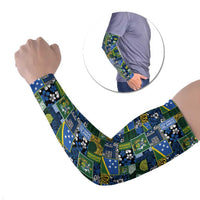Solomon Islands Meri Kirihimete Arm Sleeves Pacific Patchwork Xmas Vibes LT9 Set of 2 Blue - Polynesian Pride