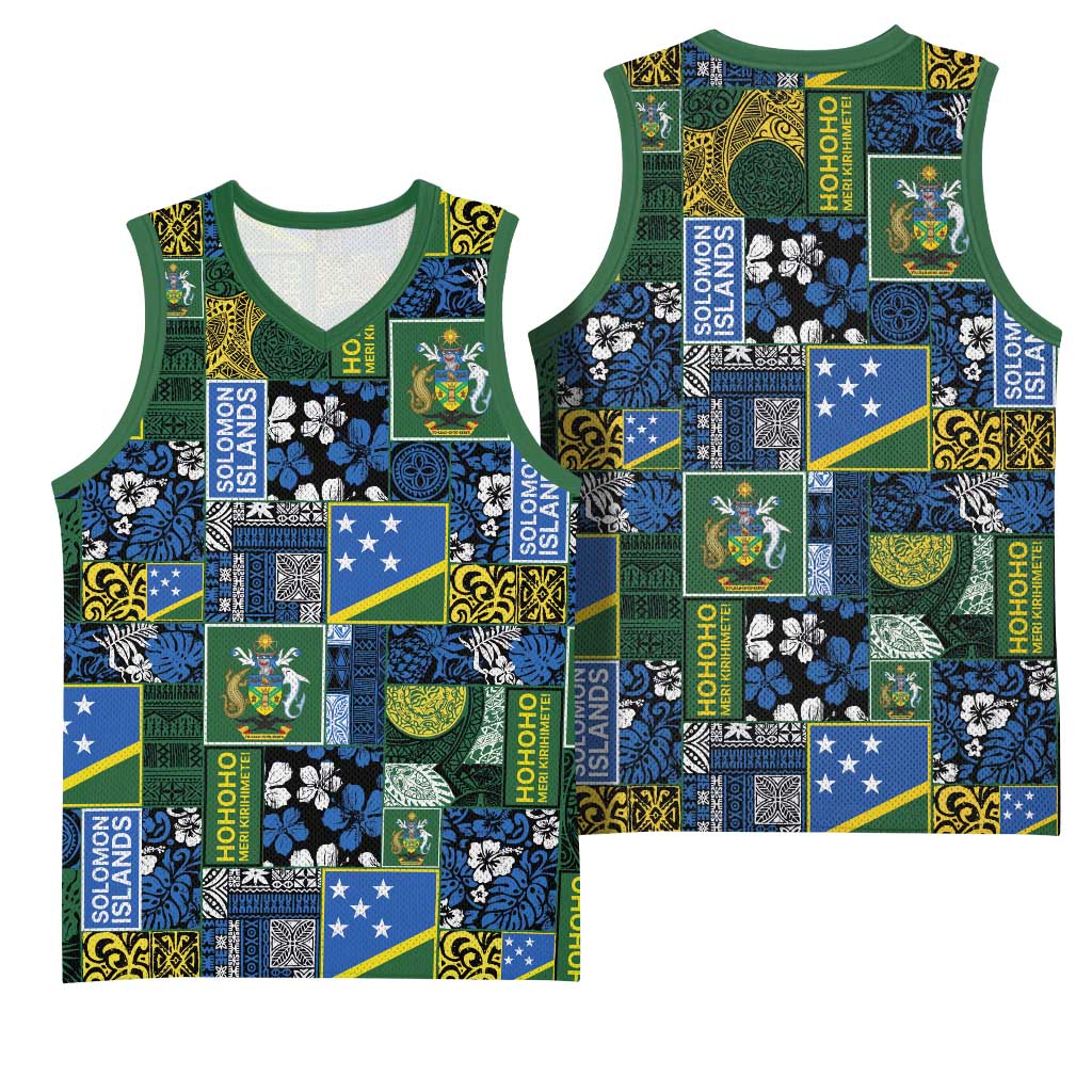 Solomon Islands Meri Kirihimete Basketball Jersey Pacific Patchwork Xmas Vibes LT9 - Polynesian Pride