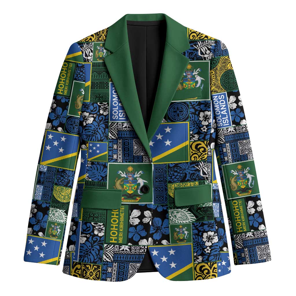 Solomon Islands Meri Kirihimete Blazer Pacific Patchwork Xmas Vibes LT9 Unisex Blue - Polynesian Pride