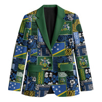 Solomon Islands Meri Kirihimete Blazer Pacific Patchwork Xmas Vibes LT9 Unisex Blue - Polynesian Pride