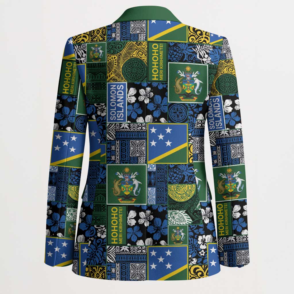 Solomon Islands Meri Kirihimete Blazer Pacific Patchwork Xmas Vibes LT9 - Polynesian Pride
