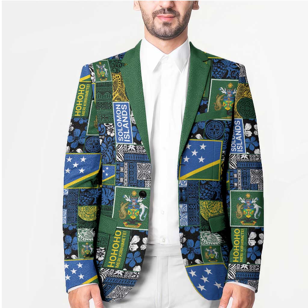 Solomon Islands Meri Kirihimete Blazer Pacific Patchwork Xmas Vibes LT9 - Polynesian Pride