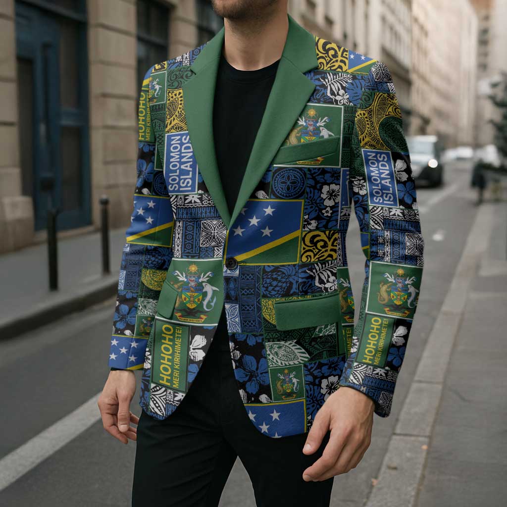 Solomon Islands Meri Kirihimete Blazer Pacific Patchwork Xmas Vibes LT9 - Polynesian Pride