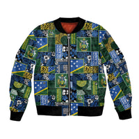 Solomon Islands Meri Kirihimete Bomber Jacket Pacific Patchwork Xmas Vibes LT9 Unisex Blue - Polynesian Pride