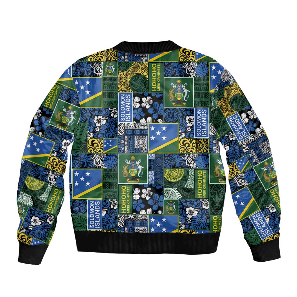 Solomon Islands Meri Kirihimete Bomber Jacket Pacific Patchwork Xmas Vibes LT9 - Polynesian Pride