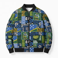 Solomon Islands Meri Kirihimete Bomber Puffer Jacket Pacific Patchwork Xmas Vibes LT9 Unisex Blue - Polynesian Pride