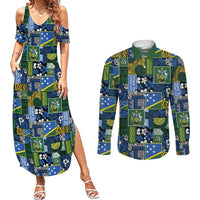 Solomon Islands Meri Kirihimete Couples Matching Summer Maxi Dress and Long Sleeve Button Shirt Pacific Patchwork Xmas Vibes - Polynesian Pride