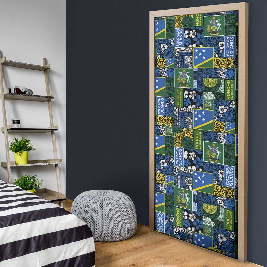 Solomon Islands Meri Kirihimete Door Cover Pacific Patchwork Xmas Vibes - Polynesian Pride